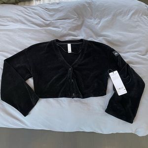 Alo Women’s Black Chenille Cropped Cardigan BRAND NEW W TAGS